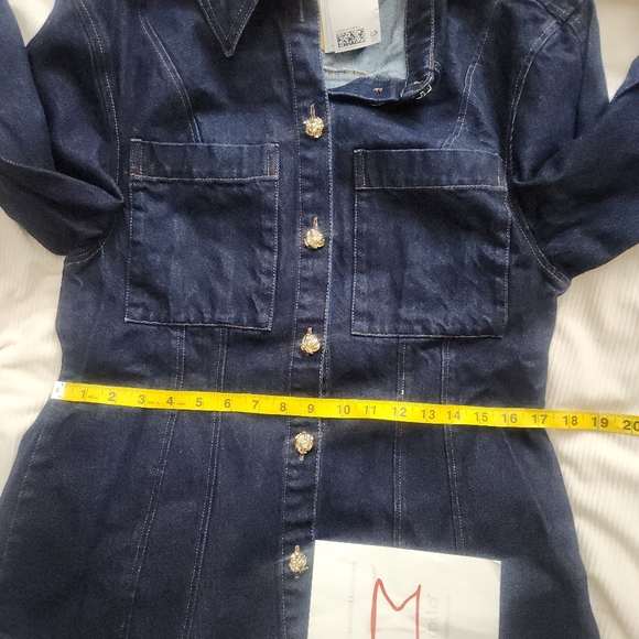 H&M defined-Waist Denim Shirt Gold Buttons- Dark Denim Blue BNWT - Picture 6 of 16